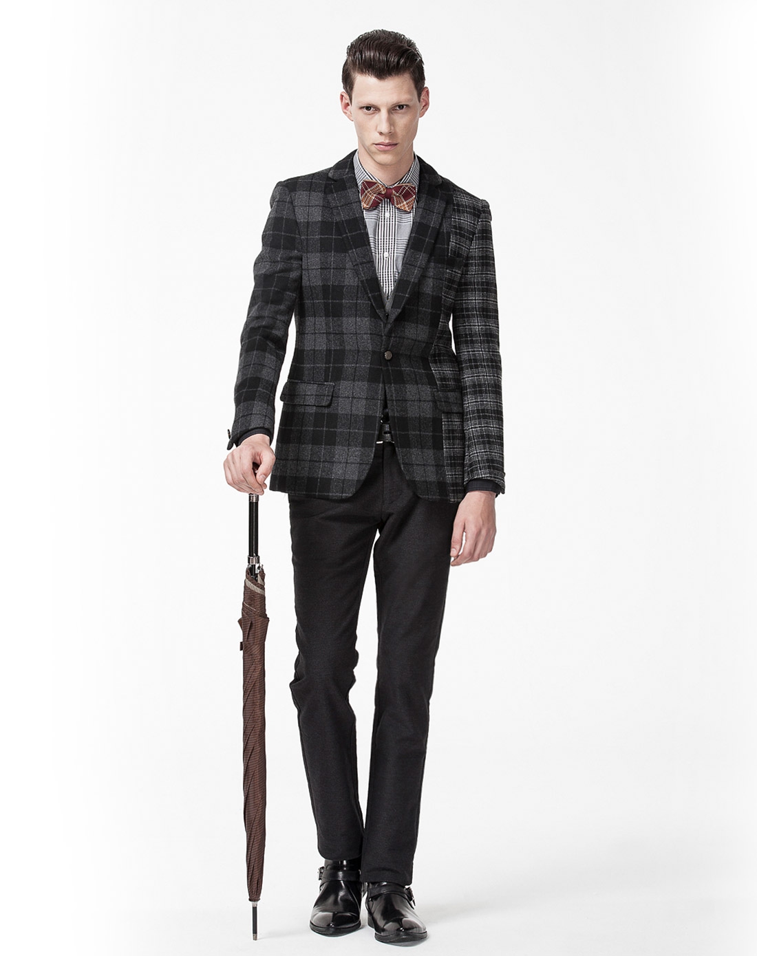 男款黑灰格格纹呢西装