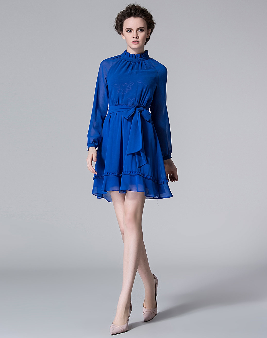 深蓝色长袖气质时尚连衣裙