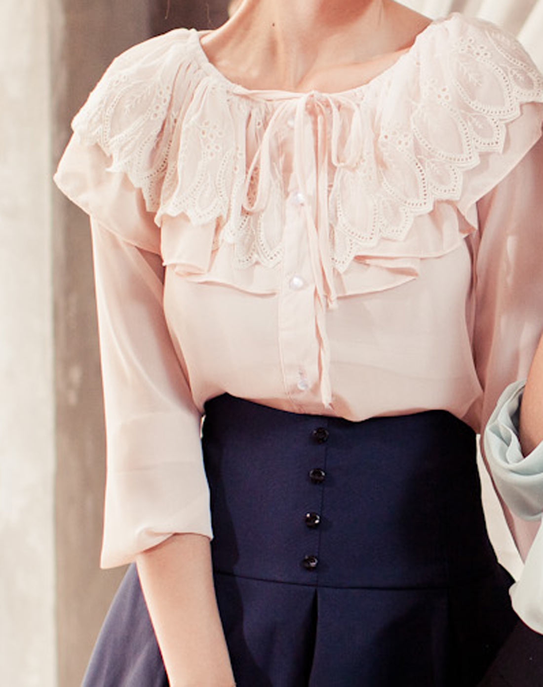 派对公主蕾丝公主领衬衫-粉红