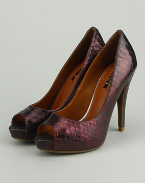 百丽 女款紫色裂面羊绒贴膜鱼嘴高跟皮鞋