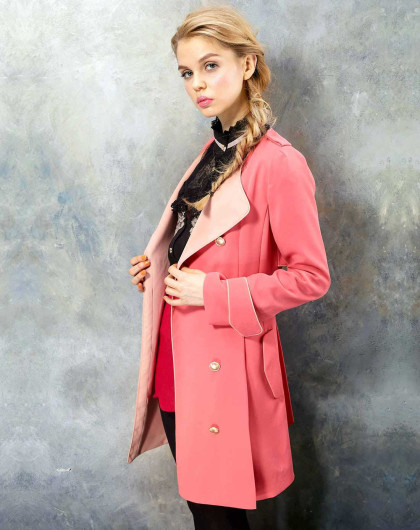 妖精的口袋elfsack 木槿拼色华美优雅风衣