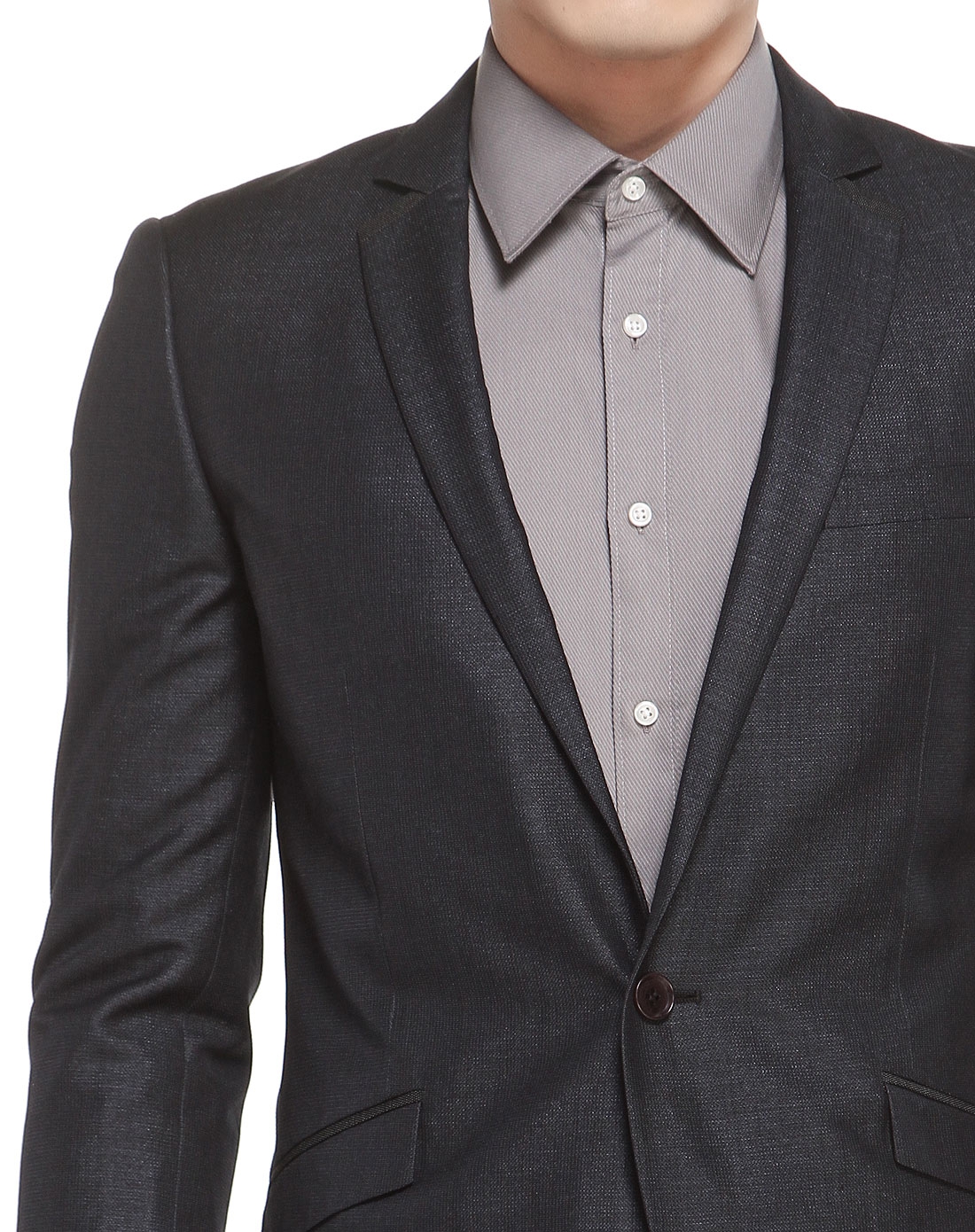 男款蓝灰色简约时尚长袖西装(修身版)