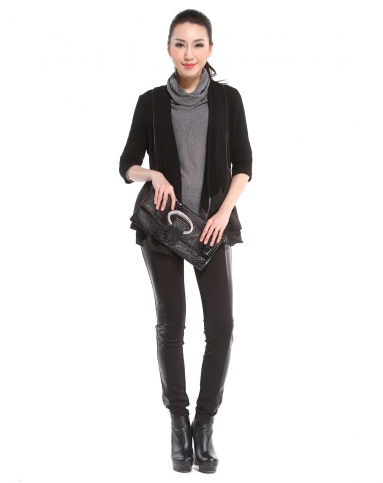 jamei女装高田gaotian 黑色拉链简约短袖针织衫563-z148107#_唯品会