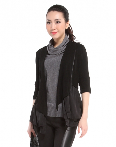 jamei女装高田gaotian 黑色拉链简约短袖针织衫563-z148107#_唯品会