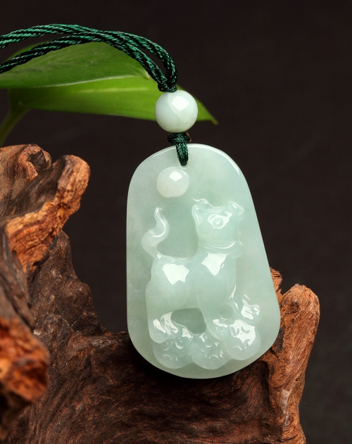宝亨达 天然a货翡翠糯种满绿项坠-生肖狗(附权威证书)