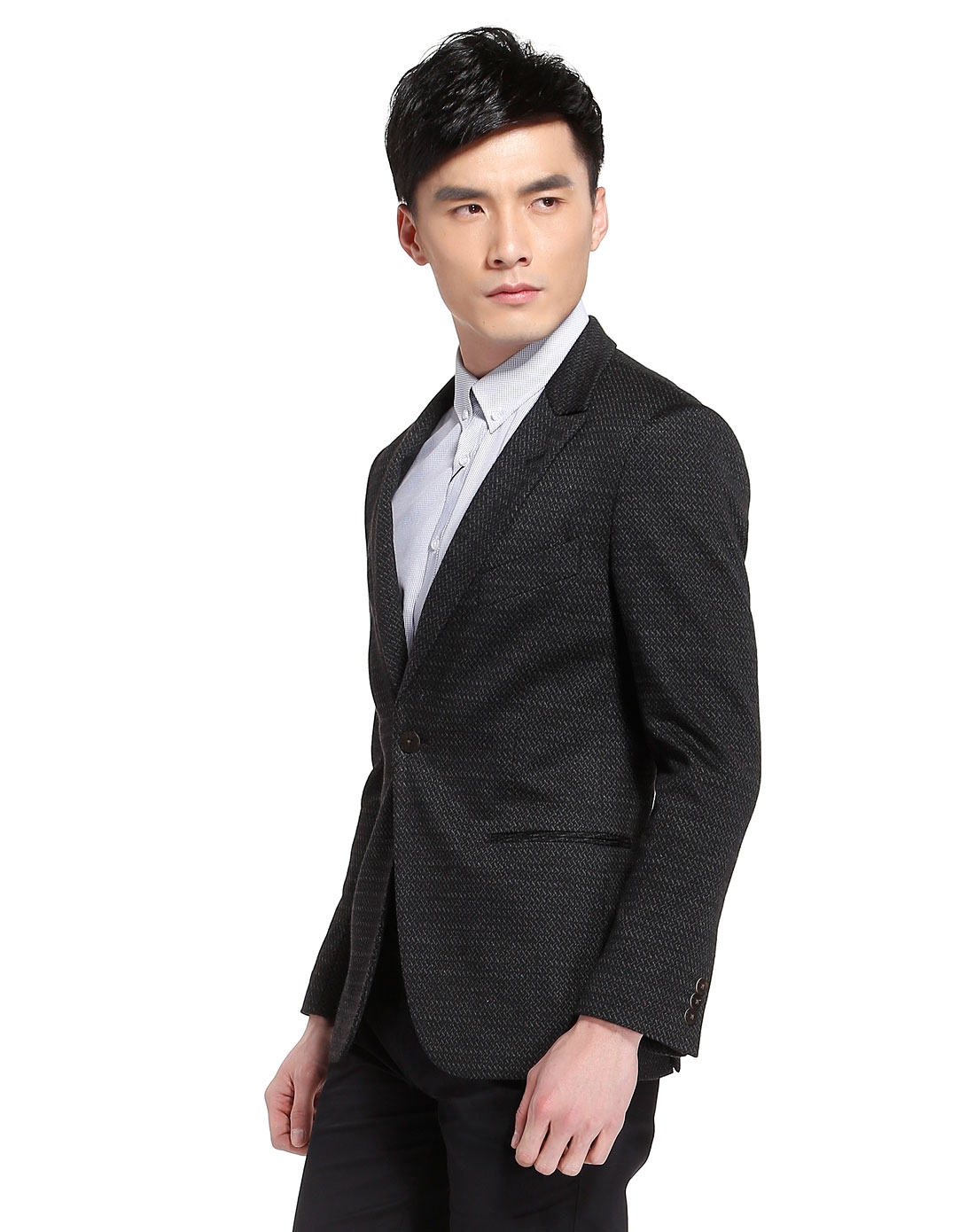 黑灰色帅气花纹长袖西装