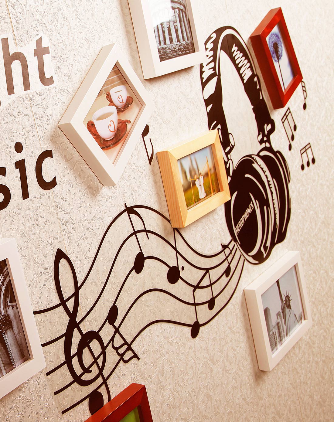 纯实木3色照片墙(7框)-乐动音符