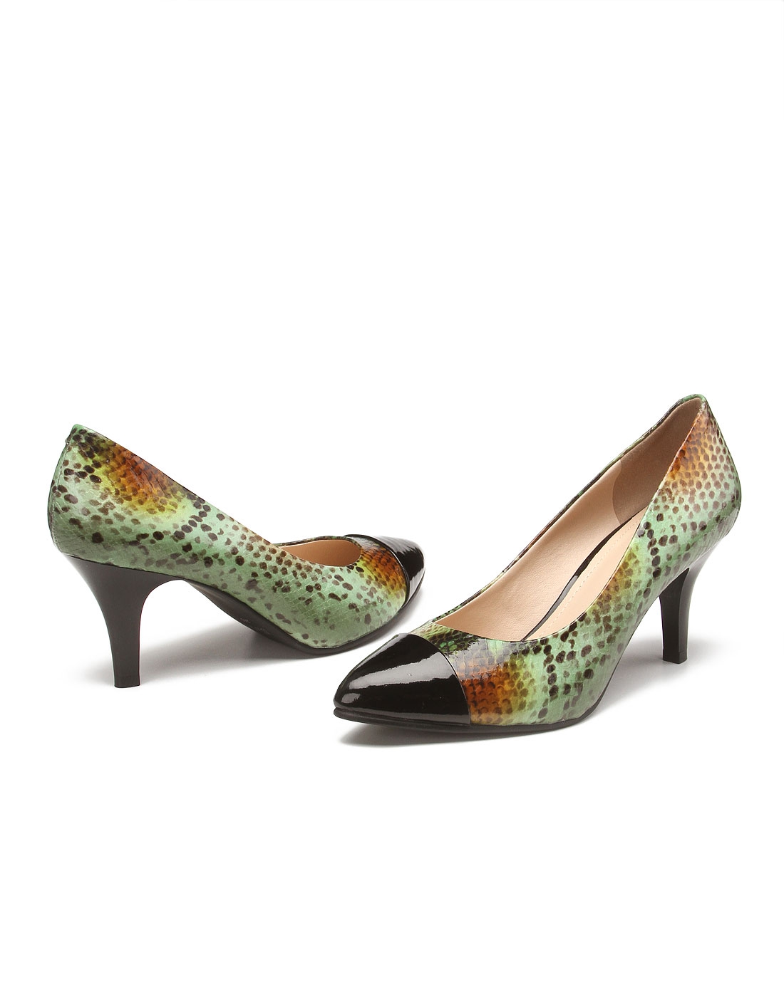 达芙妮daphne 蛇纹浅绿色高跟鞋