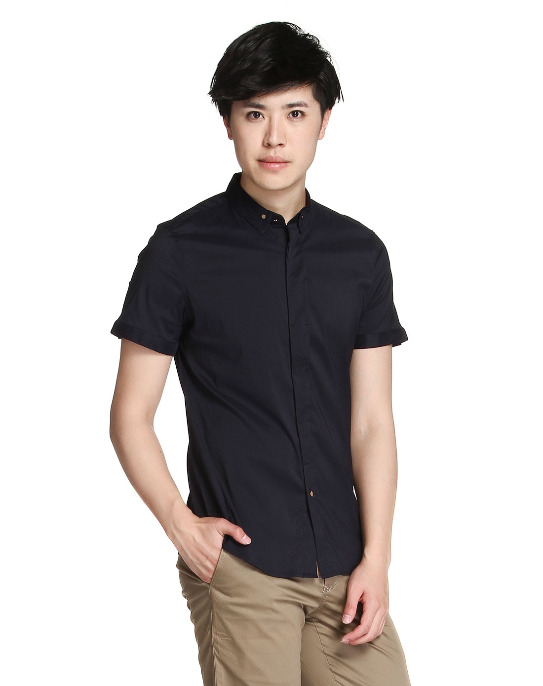 简约蓝黑色短袖衬衫