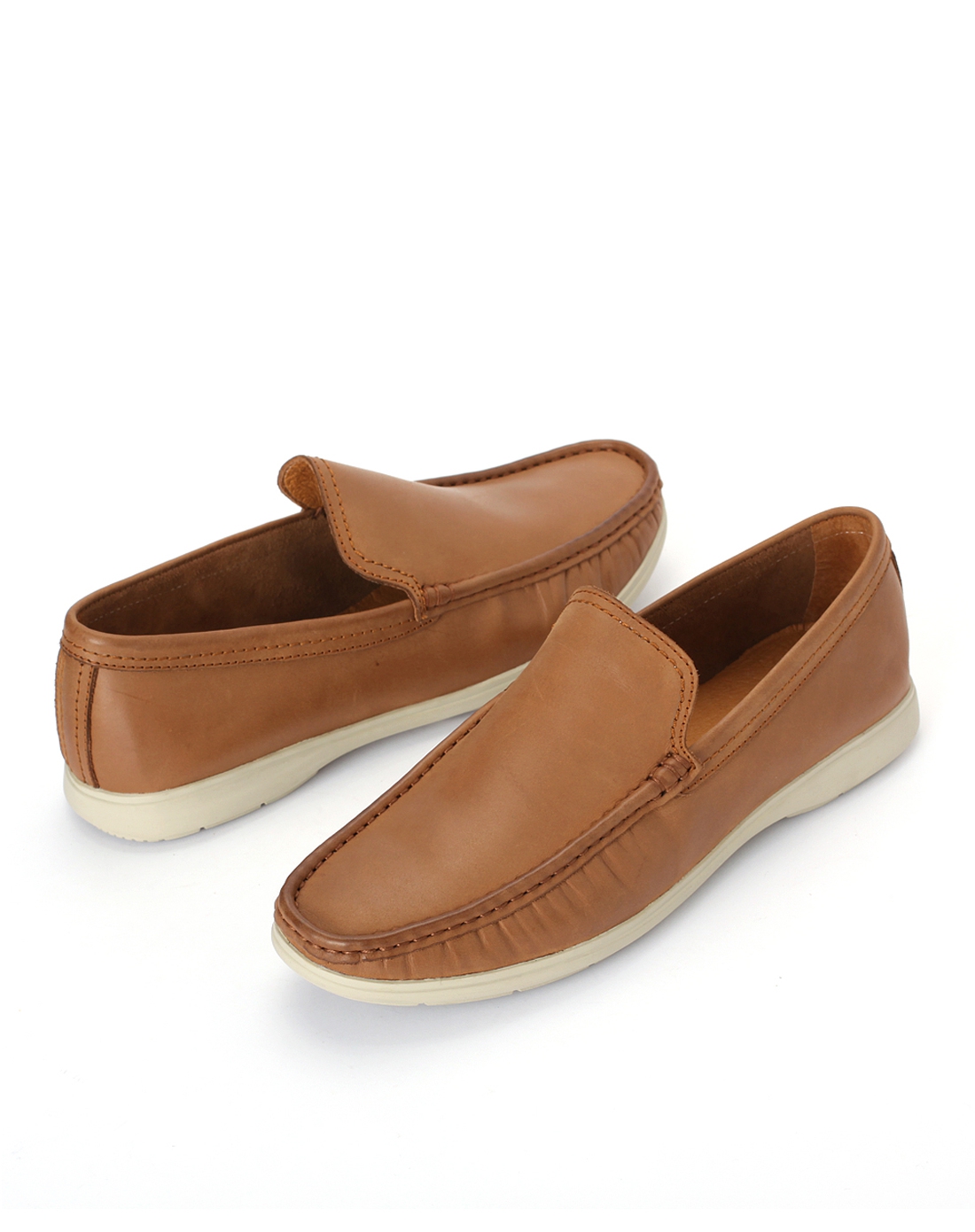 千百度棕色牛皮商务休闲男士单鞋