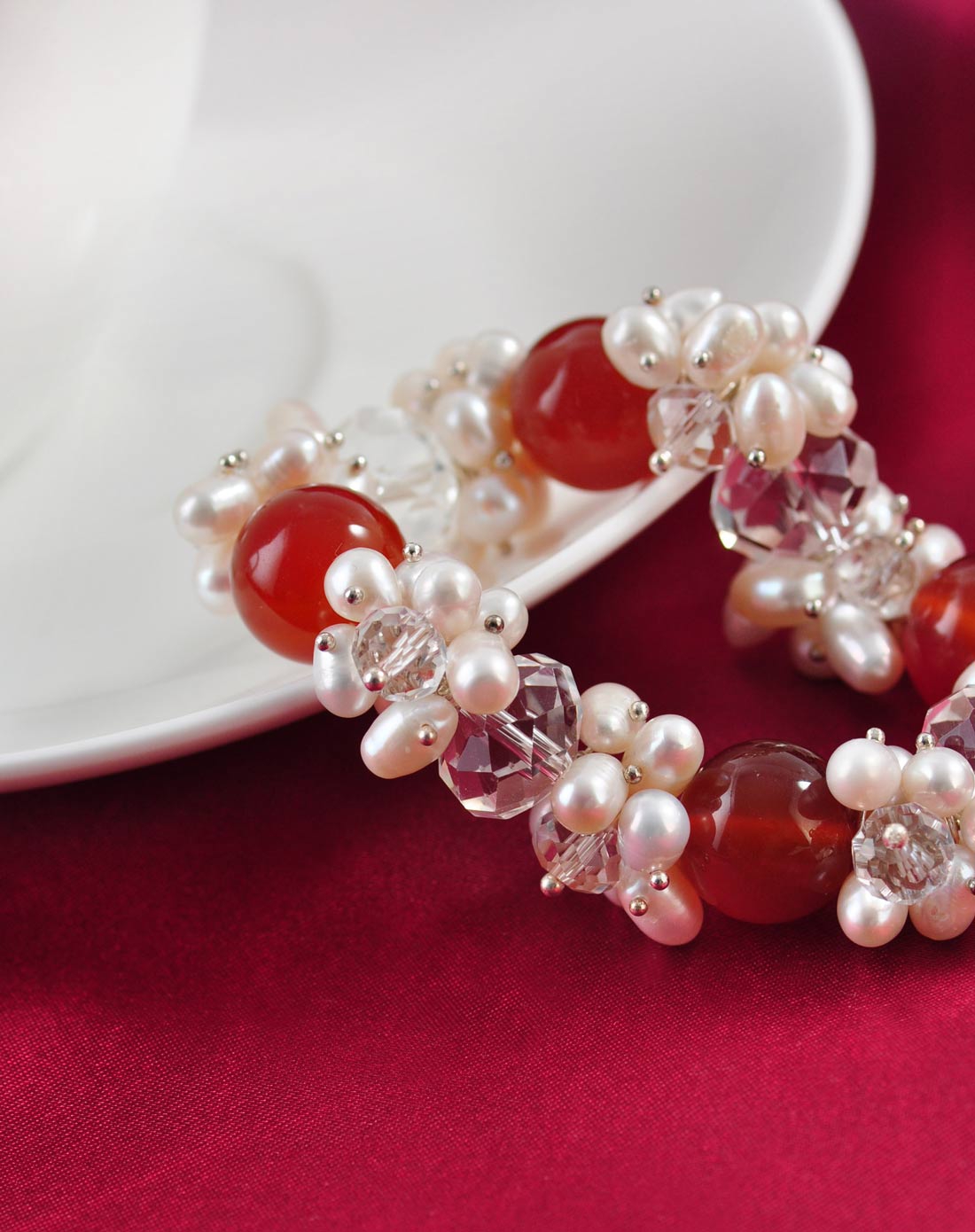 女款合成水晶珍珠玛瑙手链