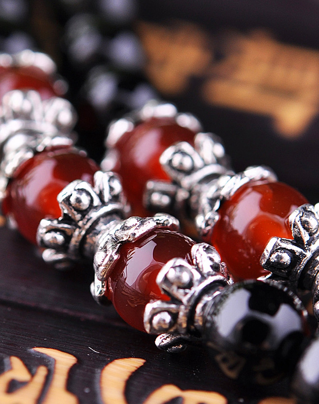 中性黑玛瑙藏银法器108颗佛珠附证书