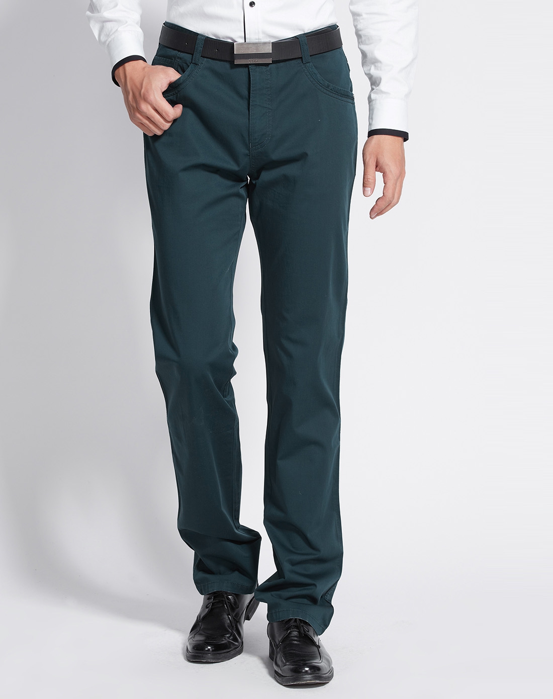 墨绿色简约休闲裤