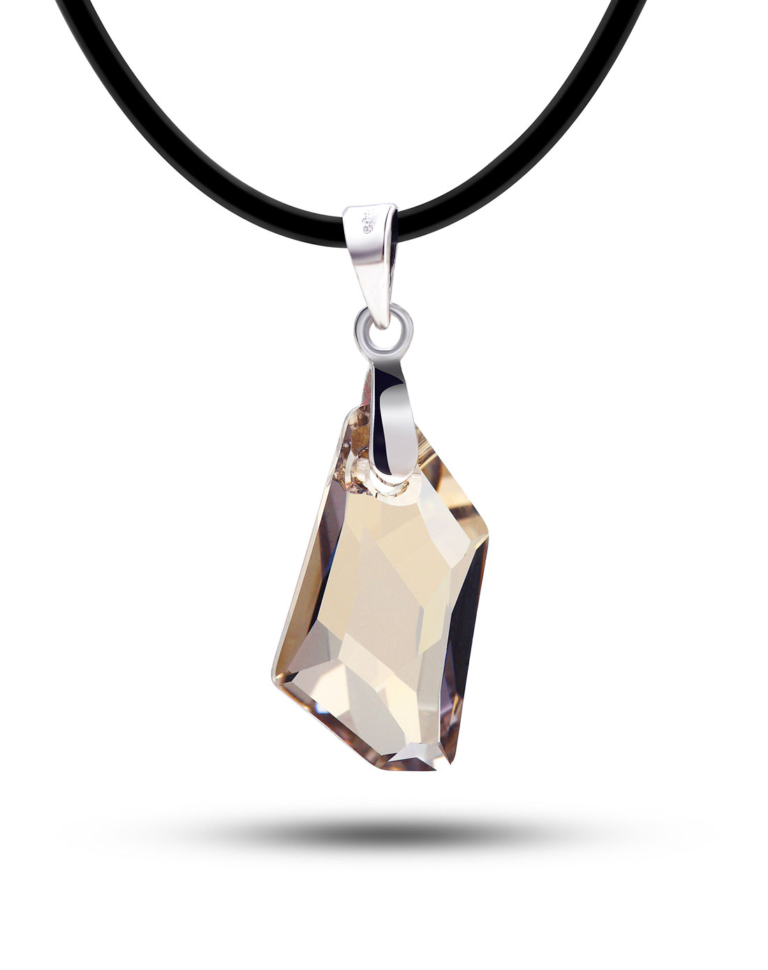银香槟色925银施华洛元素水晶菱形吊坠(送银扣皮绳项链)