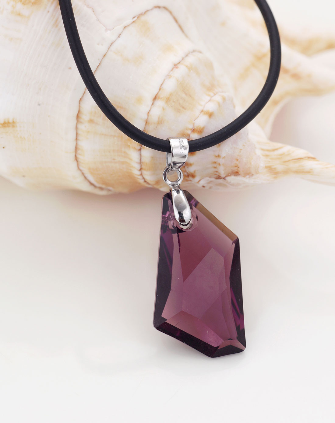 紫色925银施华洛元素水晶菱形吊坠