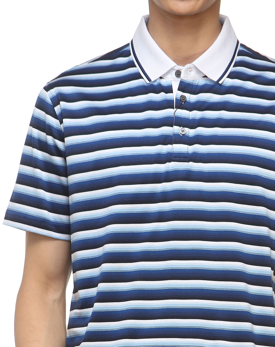 蓝白色间条休闲短袖polo衫