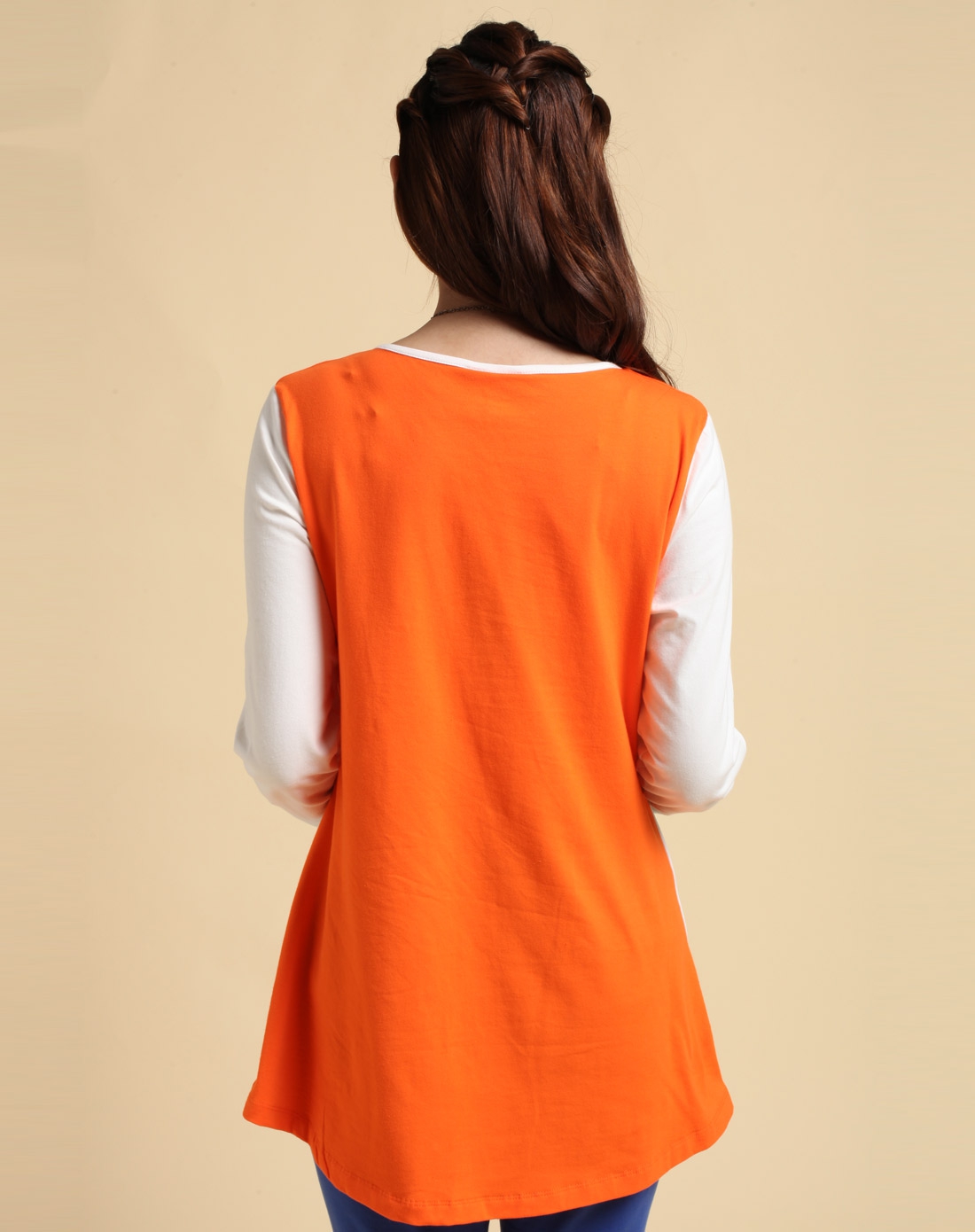 米/橙色印图贴钻长袖t恤