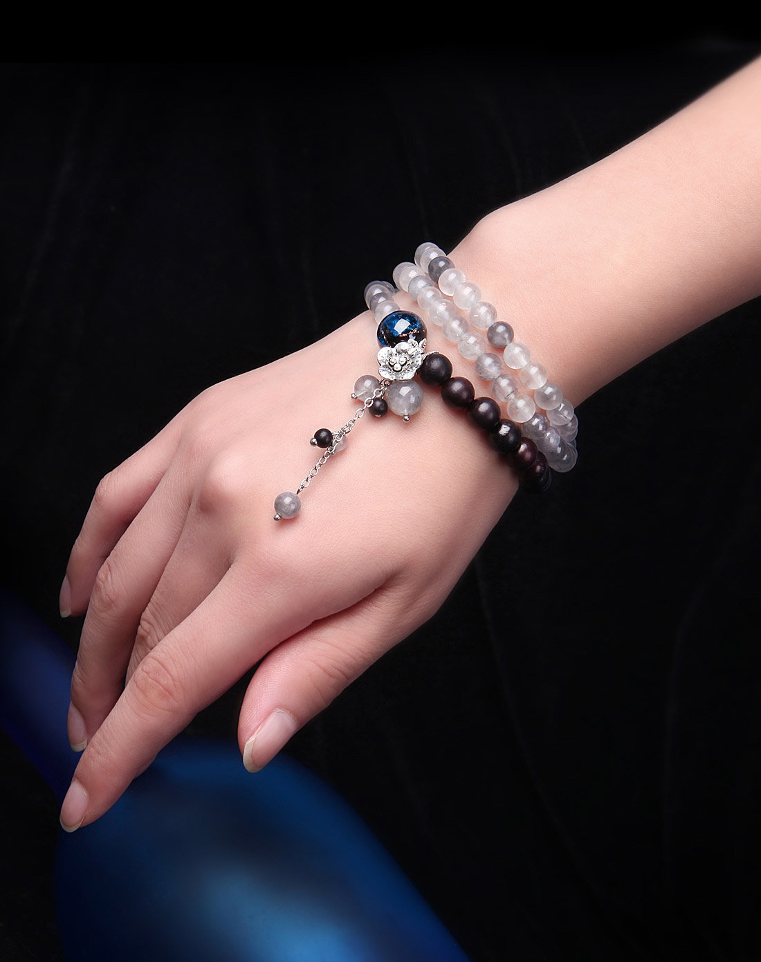 凤凰涅磐 多层蓝色琉璃珠云水晶手链