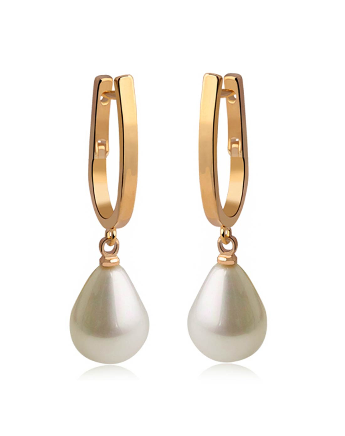 优雅水滴形贝珍珠耳环-金色
