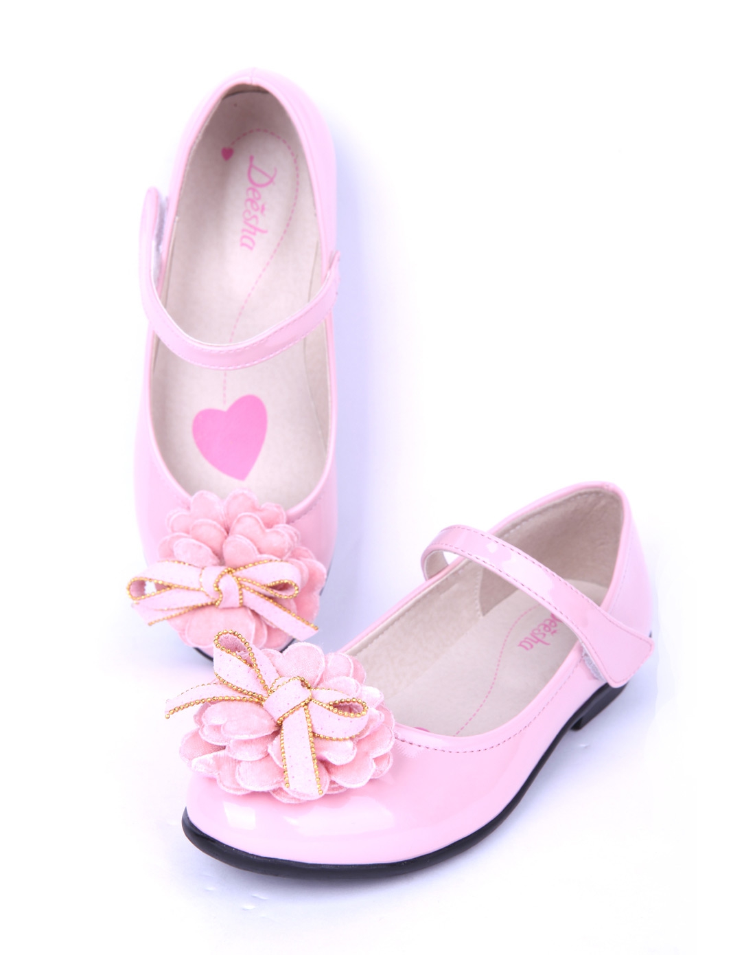 女童粉红叠花绒布公主鞋