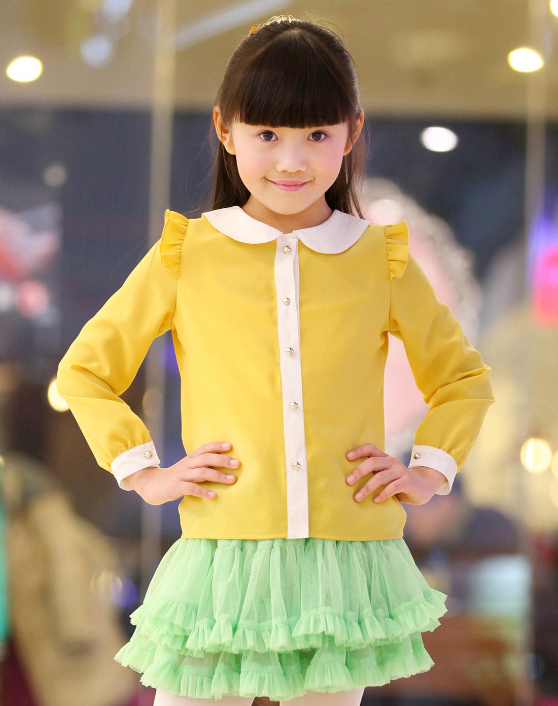 女童黄色长袖衬衫