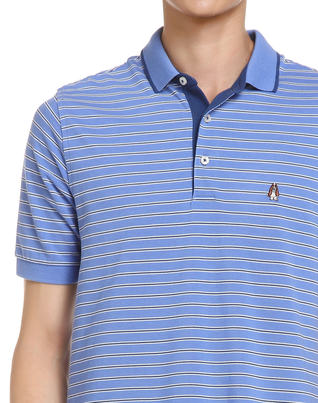 男款天蓝色条纹休闲短袖polo衫