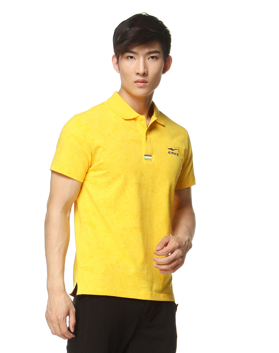 男款金黄色短袖polo衫 时尚百搭印纹