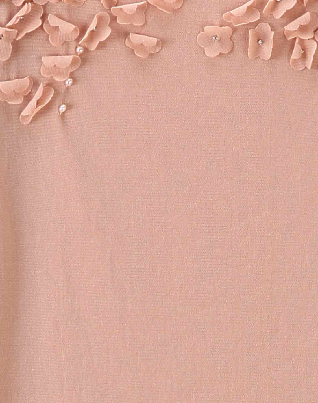 肉粉色圆领优雅立体花短袖针织衫