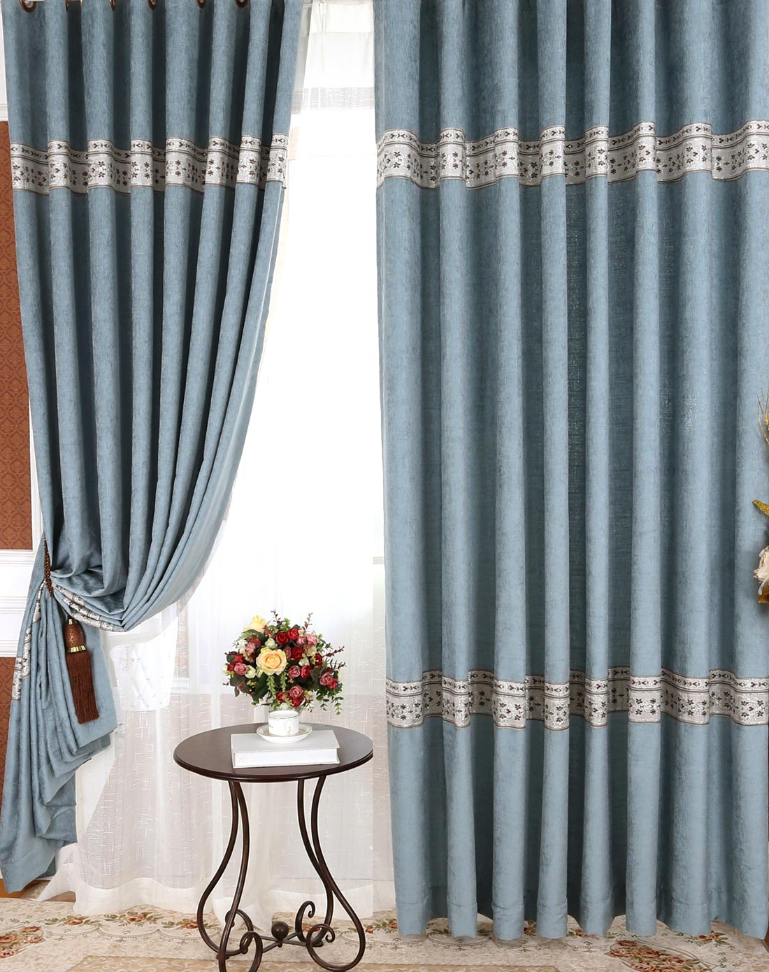 乐巢lovhome 海洋之心雪尼尔窗帘蓝双片挂钩150*260cm