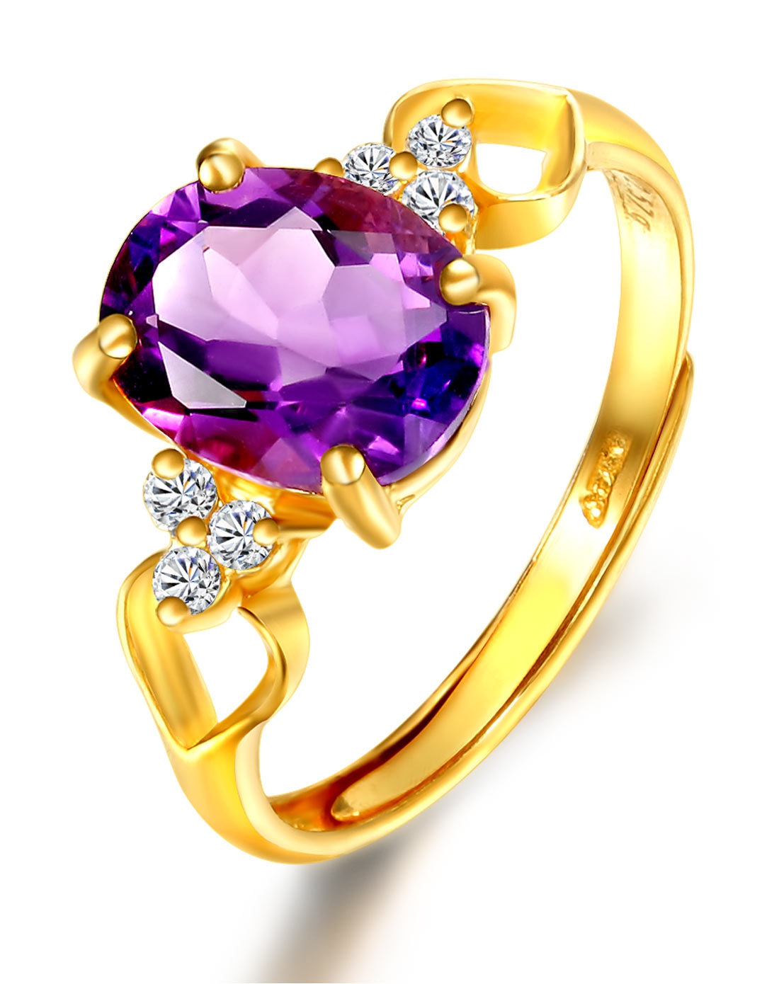 天然紫水晶千足金戒指 诱惑