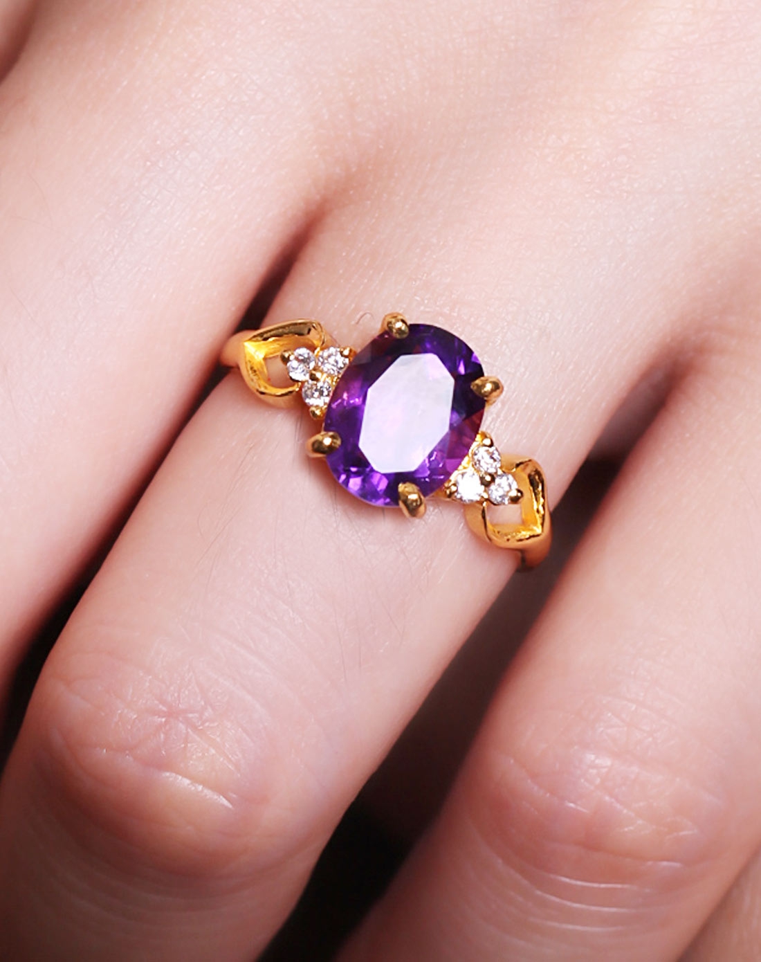 天然紫水晶千足金戒指 诱惑