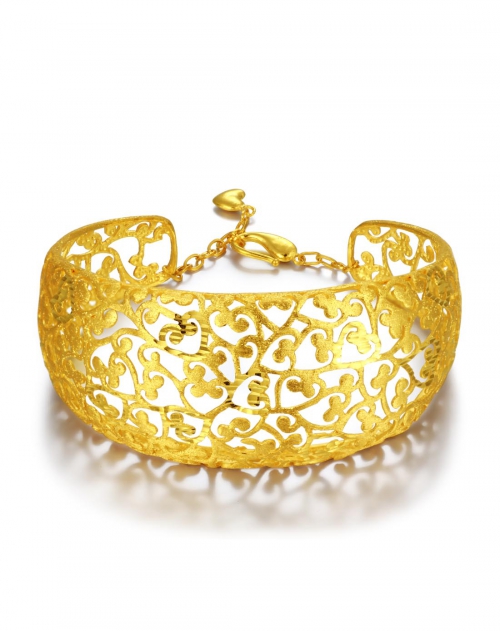 金叶 连理枝千足金花丝手镯35.03g