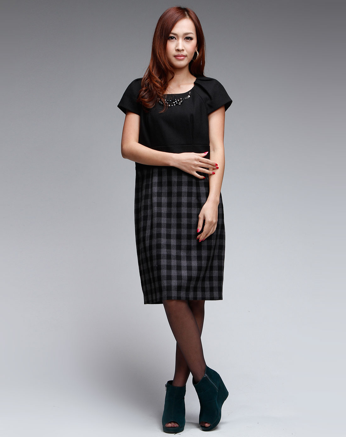 斯尔丽sierli.collection女装专场(下架)-女装灰黑格连衣裙
