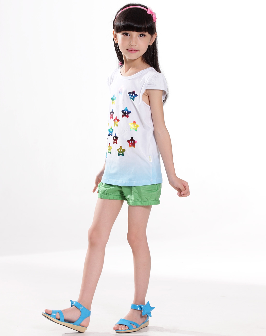 女童玫红色短袖单衫