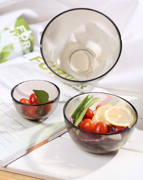 圆形晶彩琉璃果碗三件套:无铅无镉,晶莹剔透,美观实用