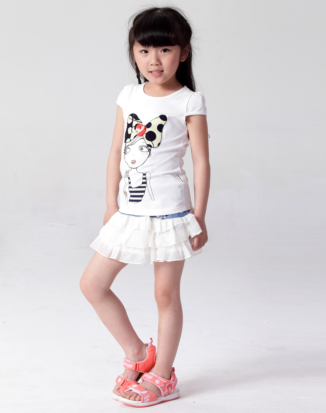 女童白色短袖单衫