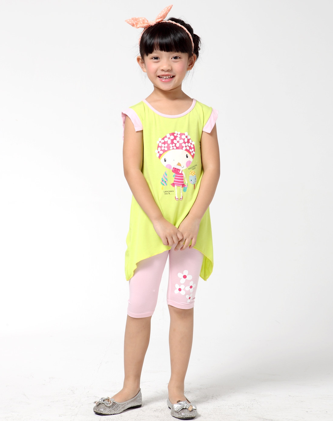 女童草绿短袖家居少女套装