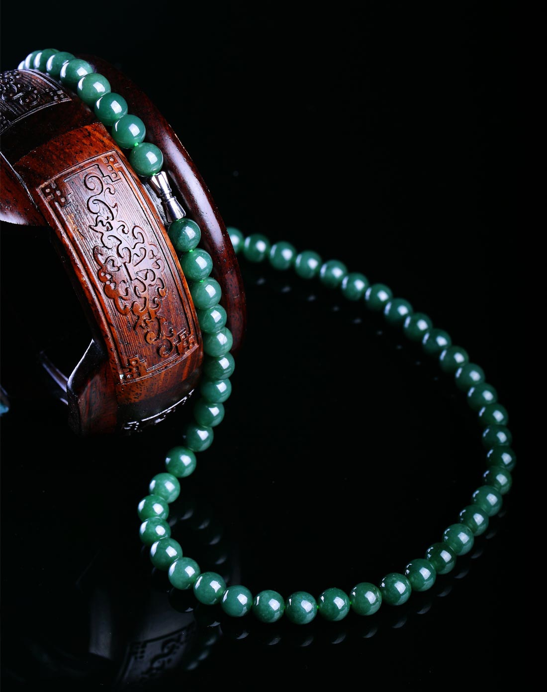 晶萃轩ching sui hin玉石贵重专场-精选老种料研磨油青种绿色翡翠项链