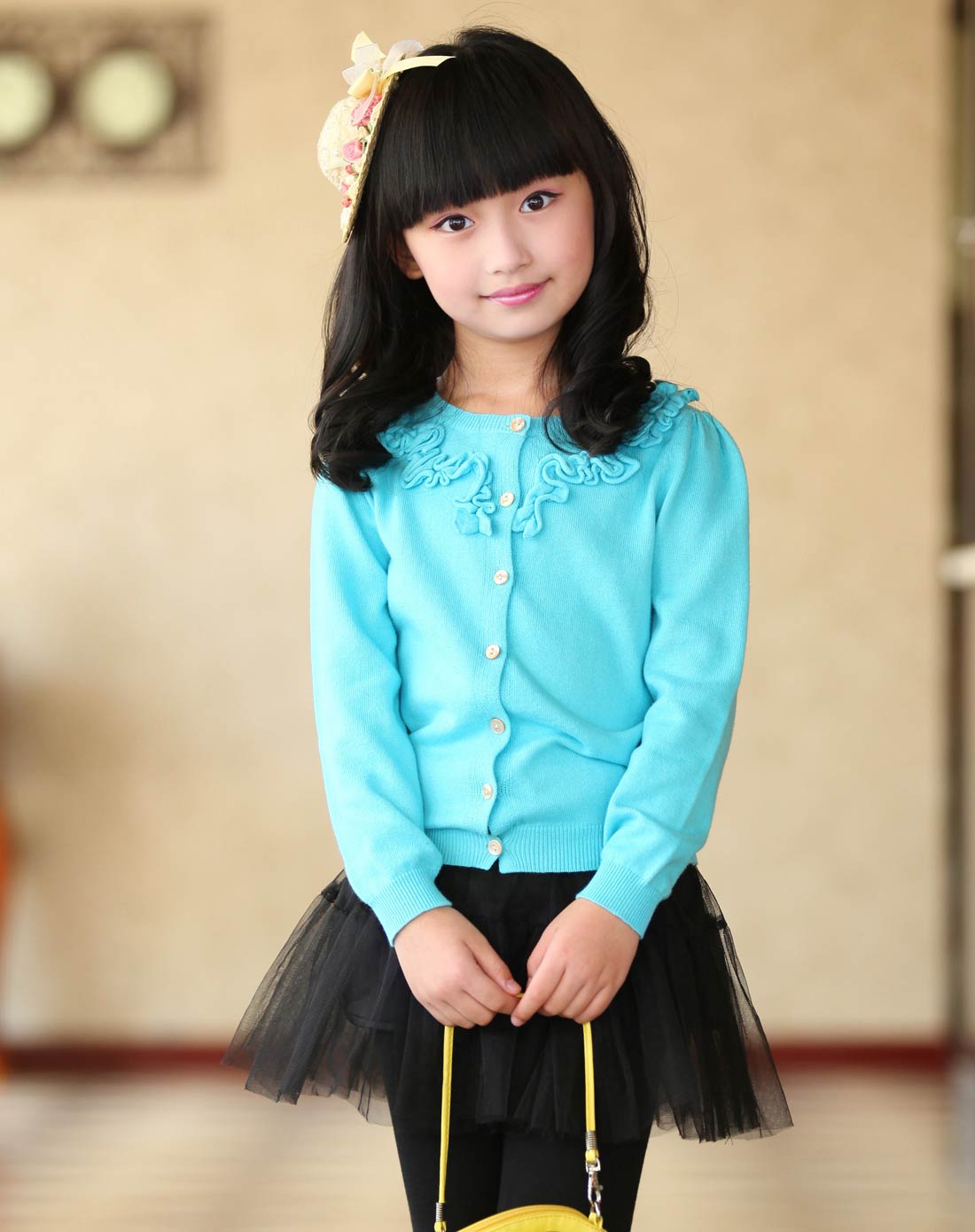 笛莎deesha女童装专场-女童湖蓝毛衣