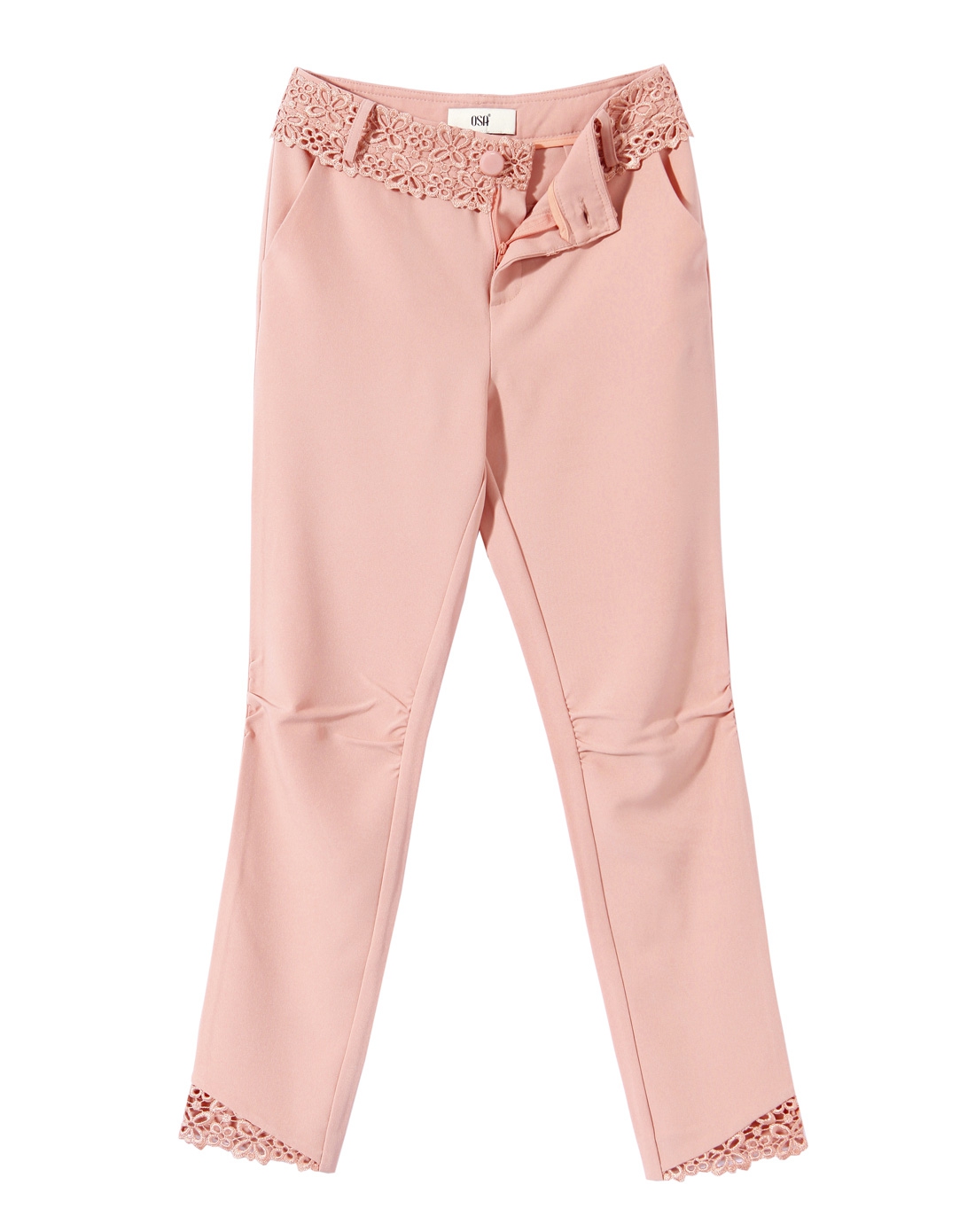 杏粉色蕾丝休闲裤