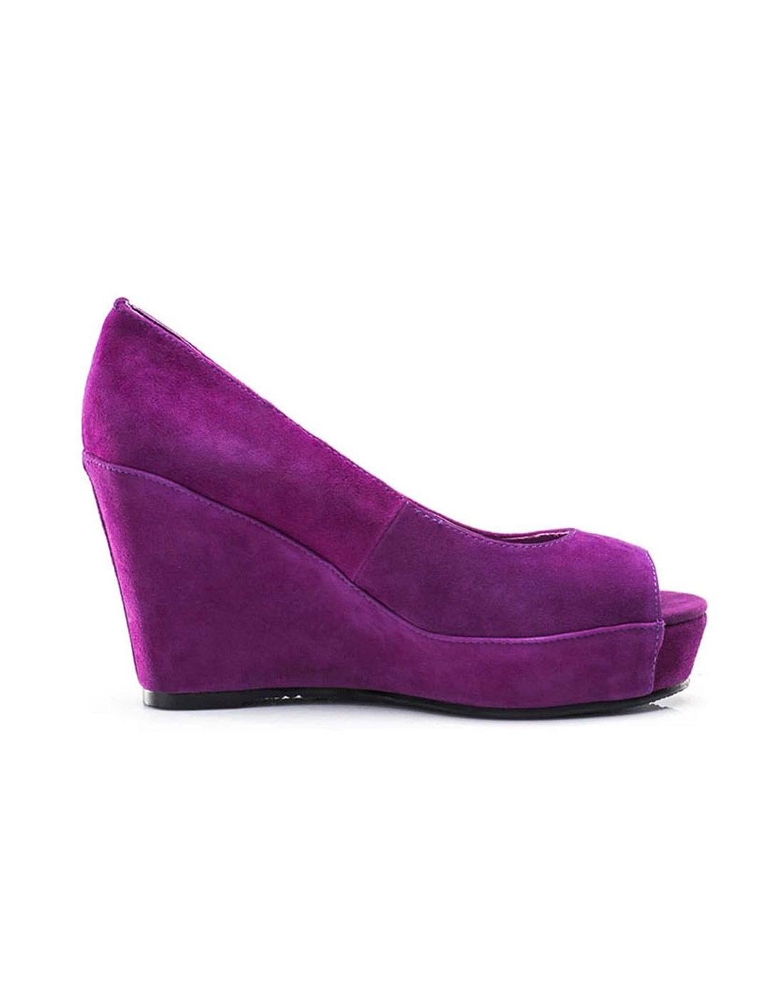 紫色欧美坡跟单鞋鱼嘴鞋