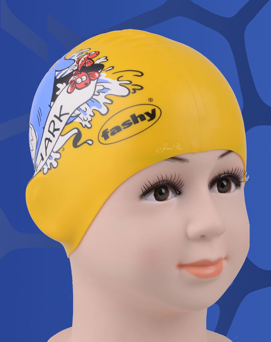 fashy 儿童卡通鲨鱼硅胶游泳帽 黄色
