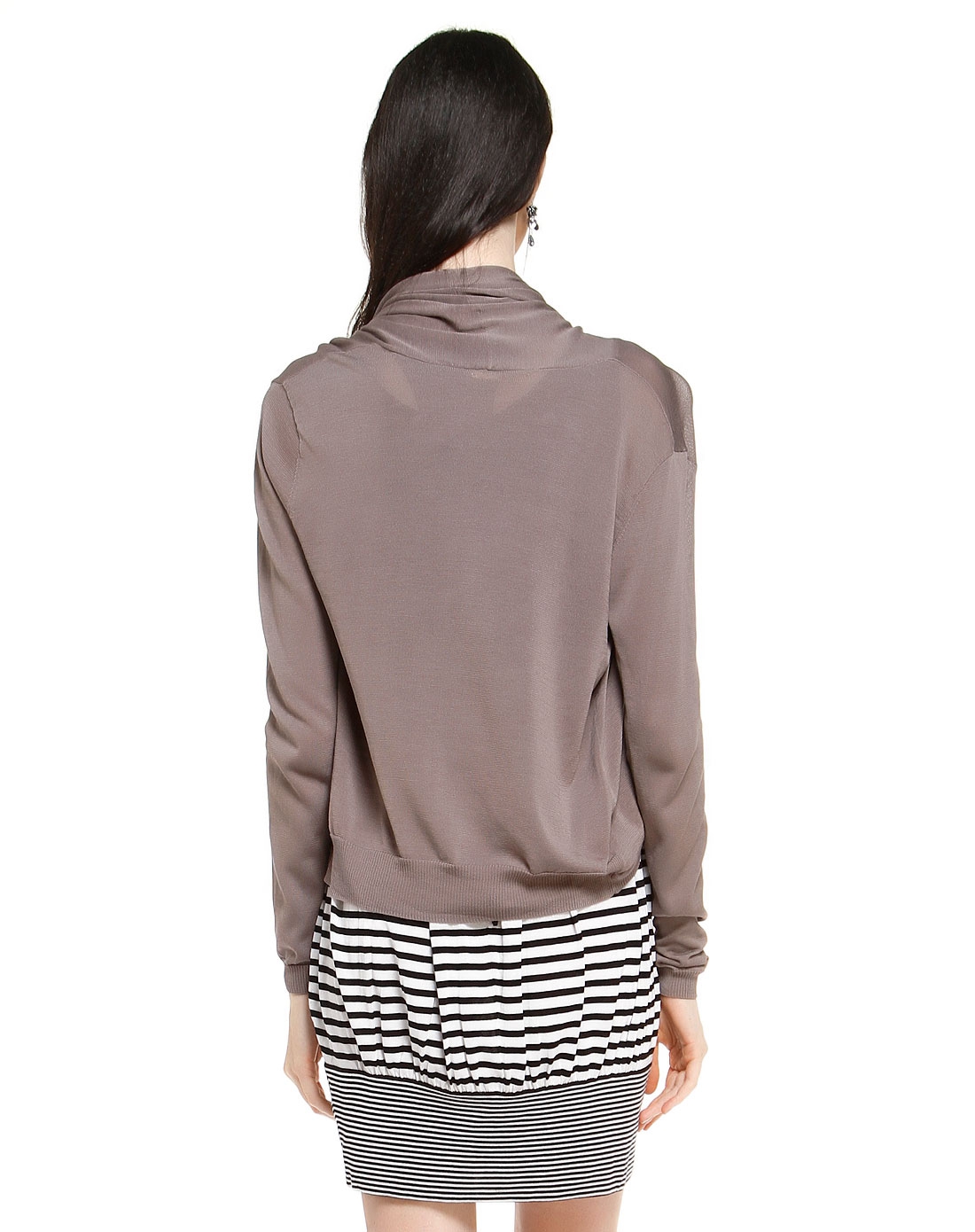 浅灰咖色简洁潮流开襟长袖针织衫