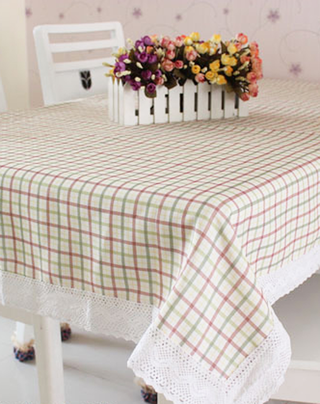布拉格之恋格子花边棉麻桌布