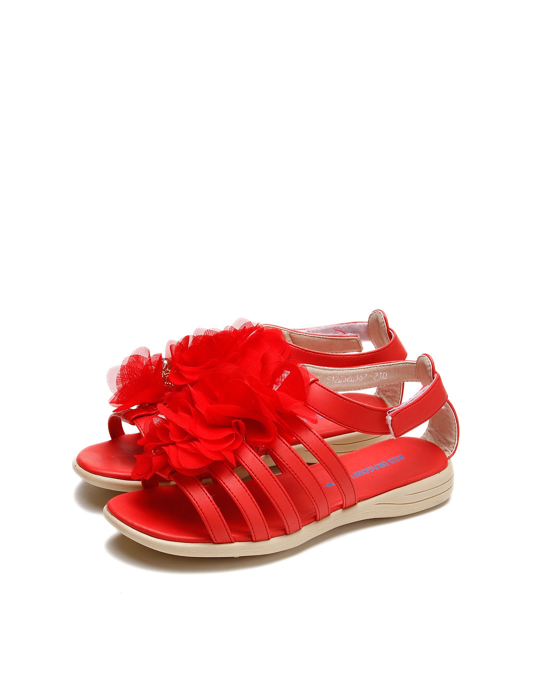 女童红色层叠绣珠个性凉鞋