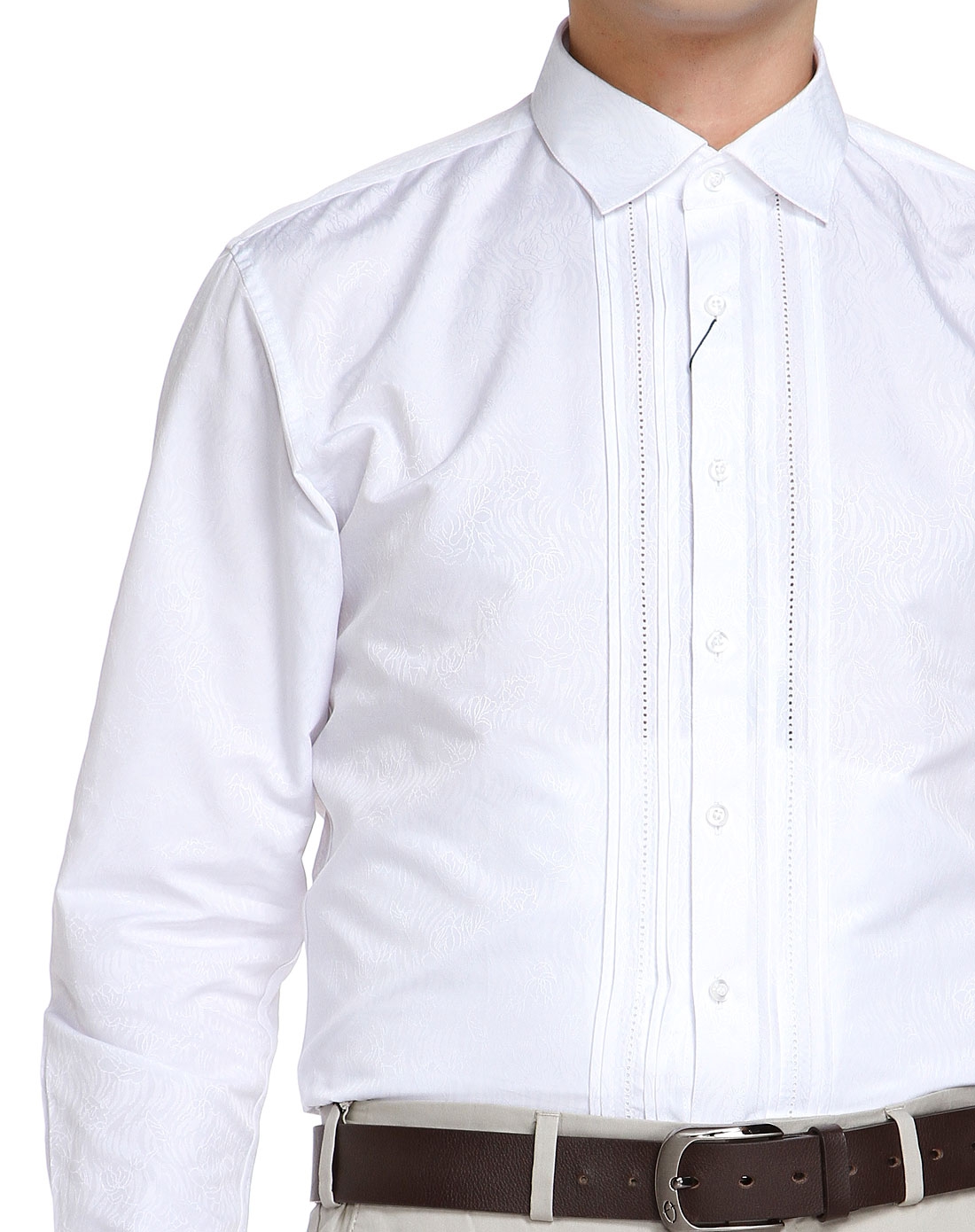 乔治白giuseppe男士衬衫专场-白色提花长袖衬衫