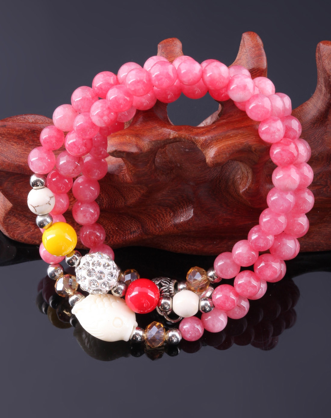 祥晨珠宝专场粉色玛瑙三层手链sl14040431_唯品会