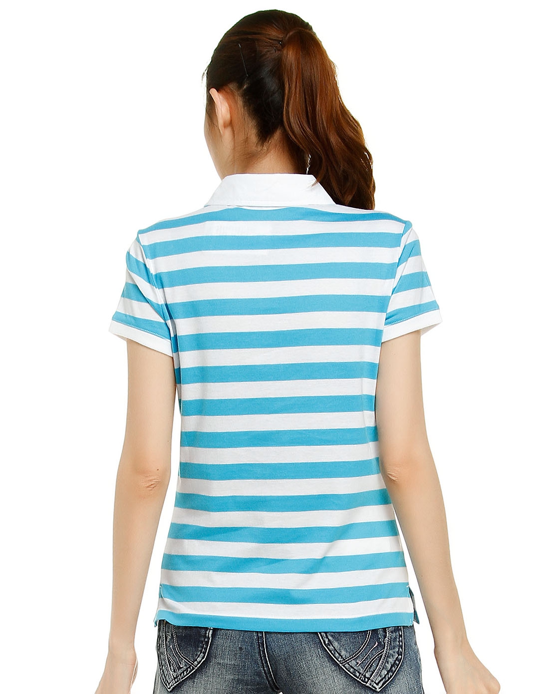 蓝白色条纹学生活力短袖t恤