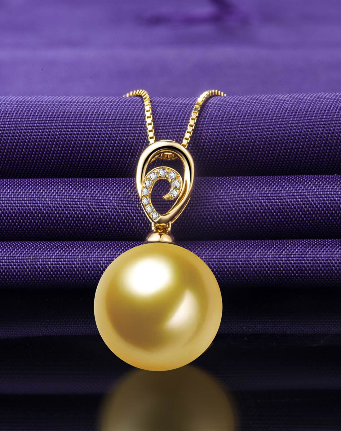 gvbori 黄18k金南洋金珍珠吊坠9-10mm-权威证书