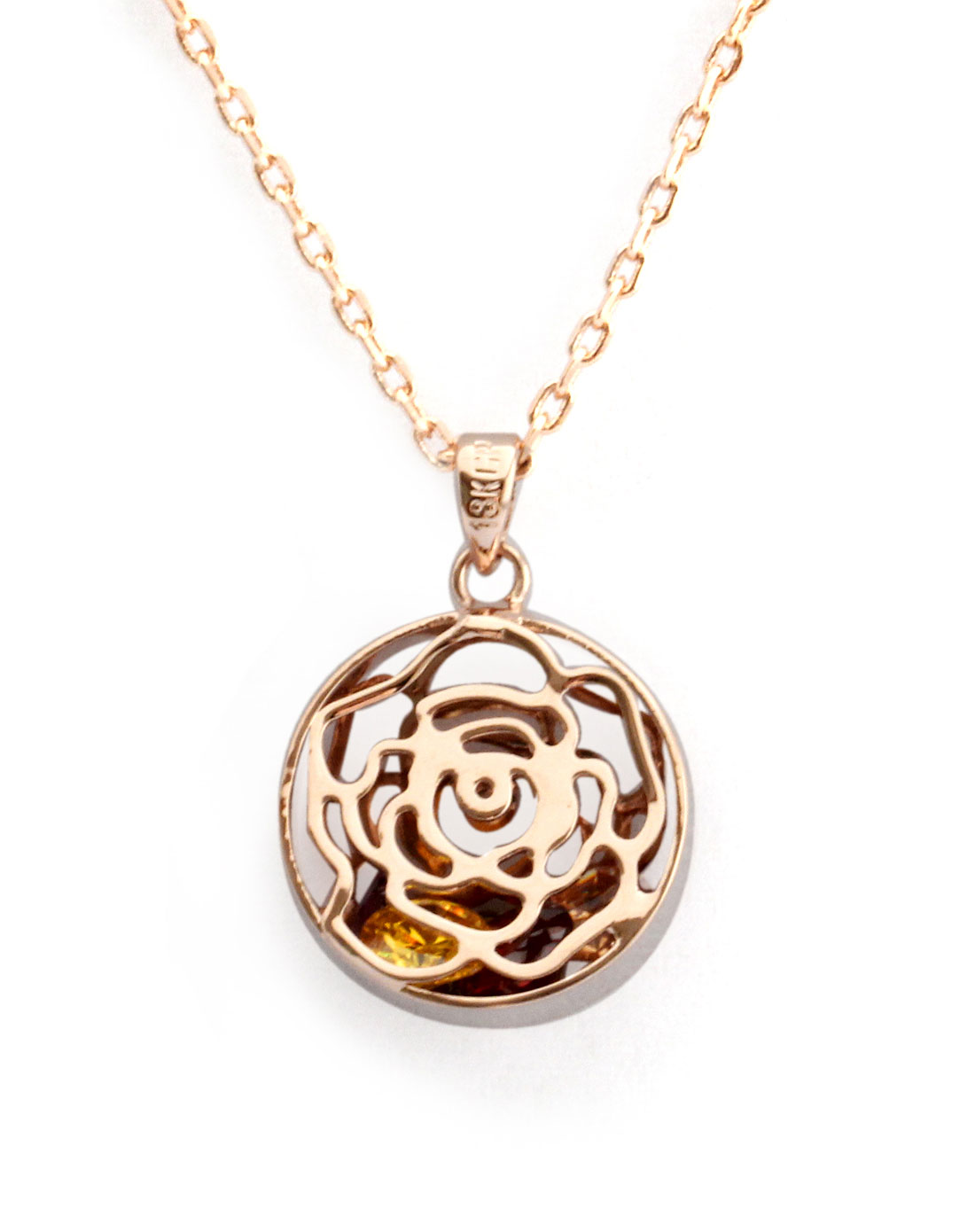 时尚玫瑰花镂空水晶项链